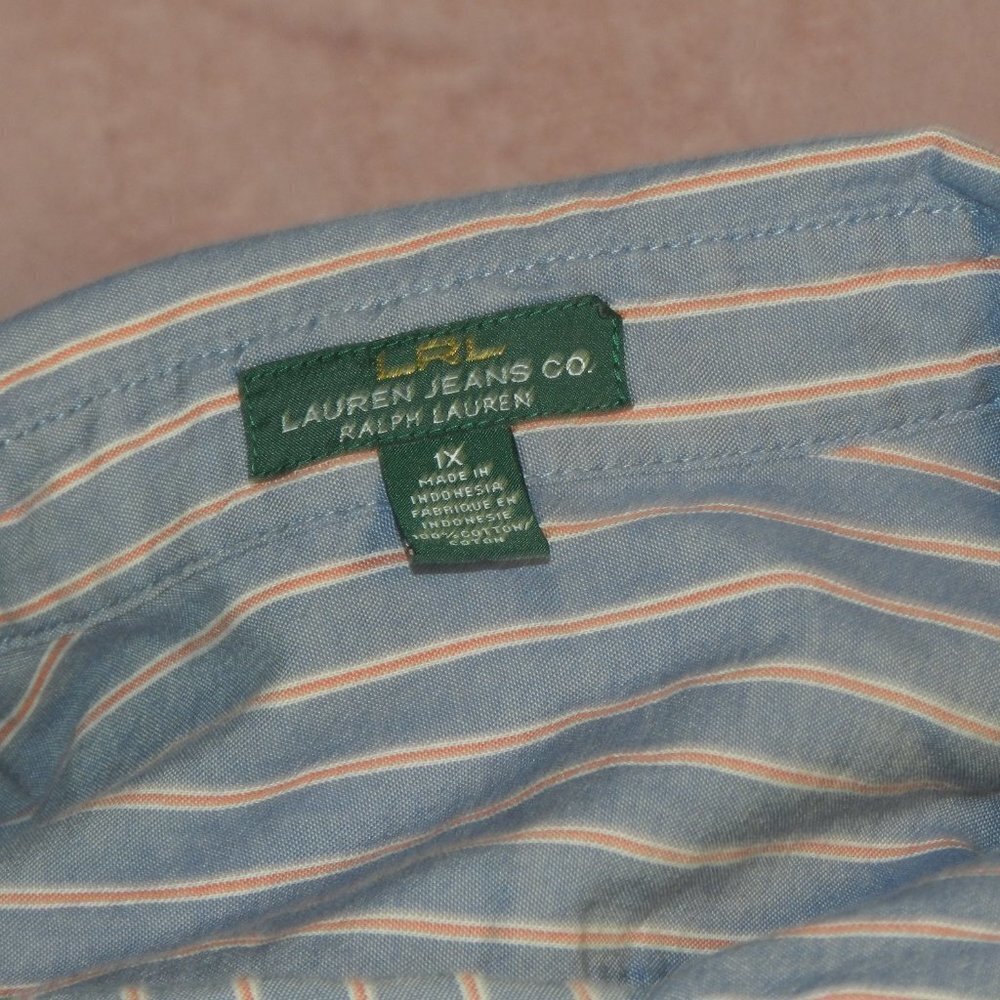 Lauren Ralph Lauren Womens Blue Pink Stripped Button Down Collar Shirt Size 1X - Picture 5 of 6